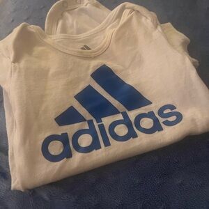 Adidas Kids Tee with Blue Logo on White